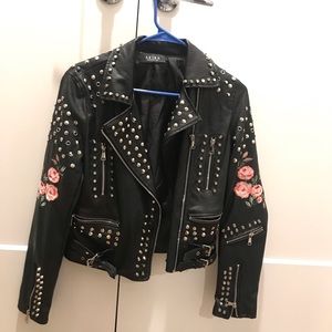 Faux leather studded rose jacket